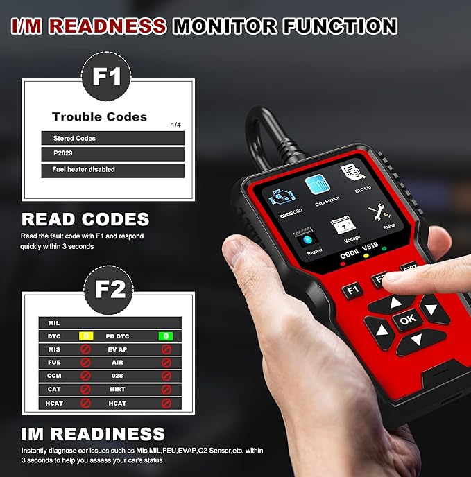 V519 OBD2 Diagnostic Scanner Tool - Vechicle Check Engine Light Code Reader with Battery Voltage Tester, I/M Readiness, Reset,