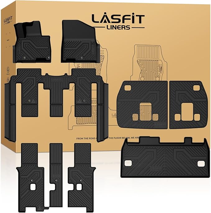 LASFIT Floor Mats & Backrest Mats & Cargo Mat for Kia Carnival 2026 2025 2024 2023 2022 (Only Fit Gas & 8 Seats), All Weather TPE Custom Fit Floor Liners Full Set Car Mats Trunk Mat Accessoires, Black