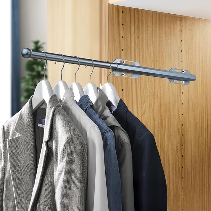 Valet Rod for Closet Pull Out, 12" Adjustable extending closet rod, Standard Retractable closet rod organization rack, Valet 