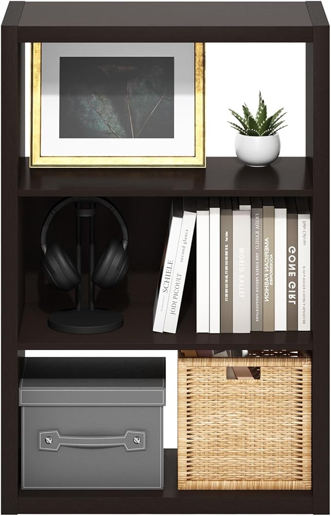 Furinno Viola Book Shelf, 3-Tier Bookshelf, Extra Thick Frame Bookcase with Open Shelf, Open Back Design, 11.3" x 23.2" x 35.