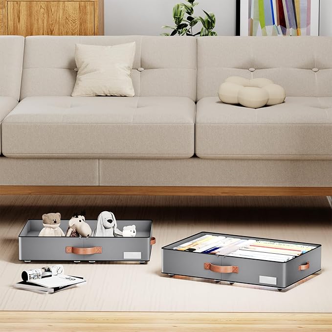 Under bed Storage With Wheels,Low profile 5.5 inches Height Storage Bins,Rolling Under bed Shoe Storage Containers,Under bed 