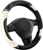 Road Comforts Leather Steering Wheel Cover - Made with PVC Leather - Anti-Slip, Universal Fit 14 1/2 inches to 15 inches - Wh