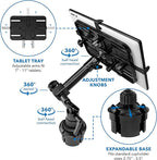 Mount-It! Carbon Fiber Cup Holder Tablet Mount Tablet Holder for Car Truck SUV, Adjustable 7–11 Inch iPad & Tablets, 18" Extension Arm, 360° Rotation, Fits 2.75"–3.5" Cupholders, ELD GPS Holder