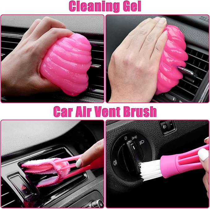 Viewsun 20PCS Car Cleaning Kit, Pink Car Interior Detailing Kit with Drill Brush Set, Windshield Cleaning Tool, Detailing Bru
