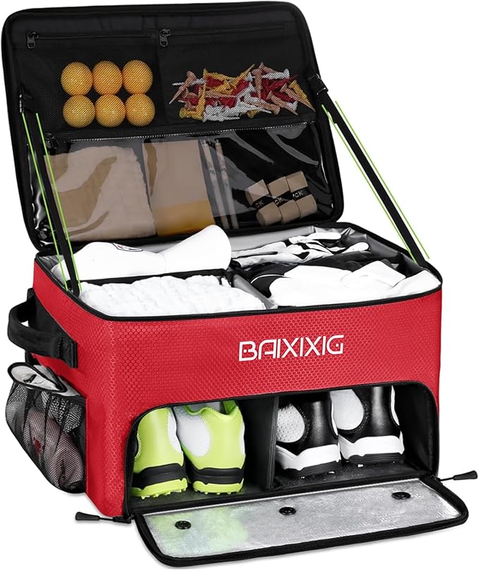 Golf Trunk Organizer, Waterproof Car Golf Locker with Separate Ventilated Compartment for 2 Pair Shoes, Golf Storage for Balls, Tees