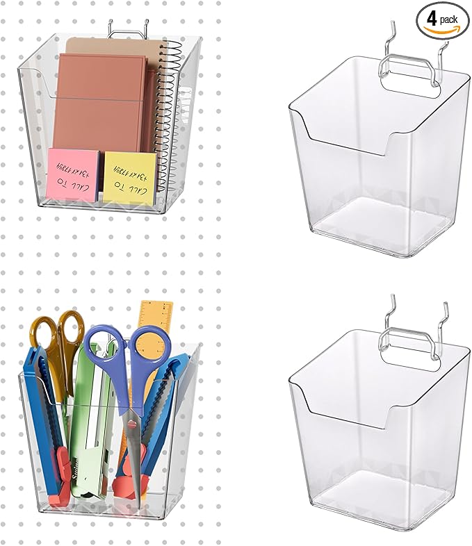 LIGHT DUST Clear Pegboard Cups with Hooks, 1/8" & 1/4" Peg Board Orangizer Accessories Aesthetic Decoration for Garage Workbe