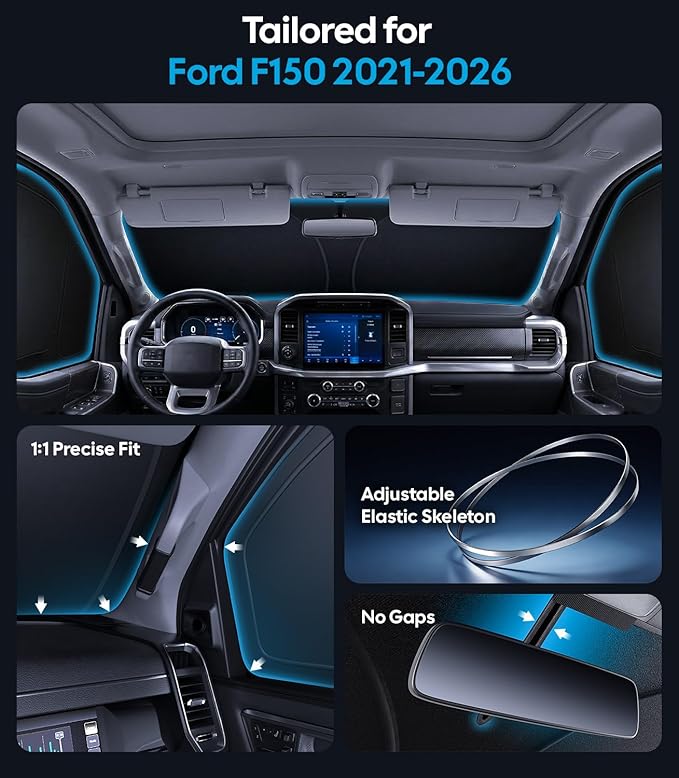 Wigoo 2026 Upgrade 6PCS Full Set Window Sunshade for Ford F150 4Doors 2021-2026 [7-Layer Cooler & Blacker, Ice-Crystal Tech] with Windshield for Sun Block, Baby, Camping, Privacy Napping, Relax