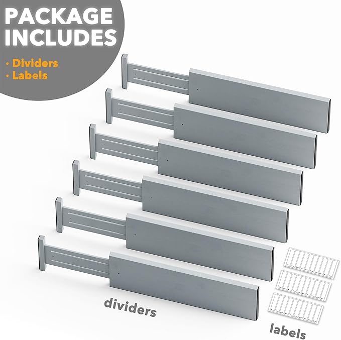 SpaceAid Bamboo Dresser Drawer Dividers 6 Pack, 4.65“ High Adjustable 17“-22” Drawer Organizers, Expandable Organization for 