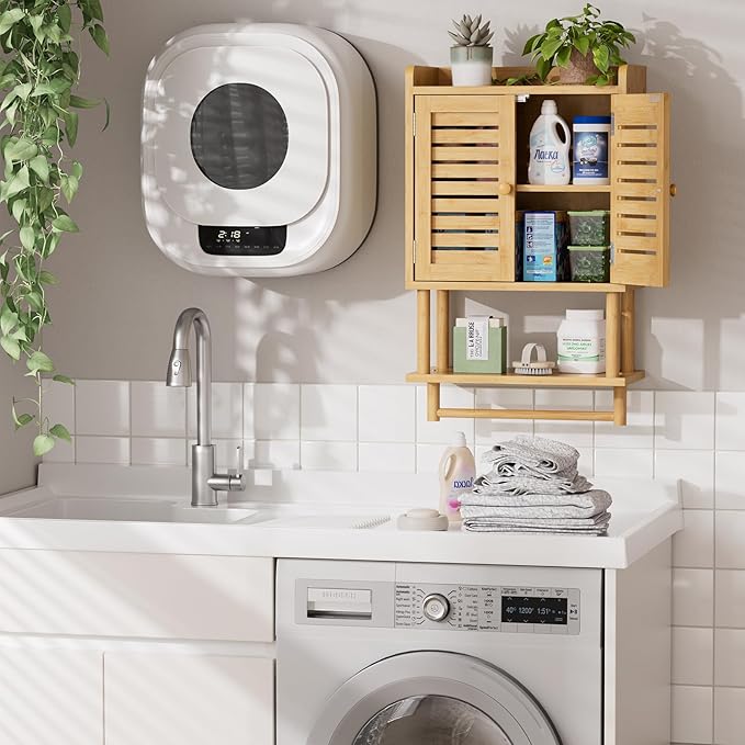 AmazerBath Bathroom Wall Cabinet, Bamboo Over The Toilet Storage Cabinet, Hanging Medicine Cabinets with Towel Bar, Wall Moun