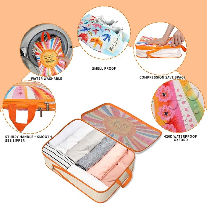 Compression Packing Cubes for Travel, 8 Set Natural Life Luggage Organizers, Waterproof Expandable/Compression Bags Bohemia T