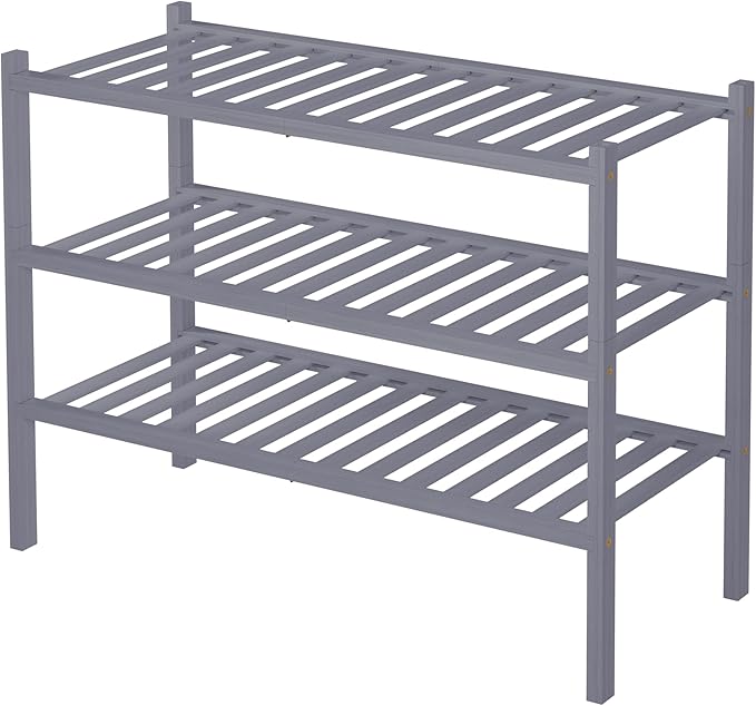 ROMGUAR CRAFT 3 Tier Bamboo Shoe Rack for Closet Free Standing Wood Shoe Shelf Storage Organizer for Entryway Small Space Sta