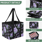 Purple Flowers Reusable Grocery Bags Large Shopping Tote Bag with Reinforced Bottom Board, Water Resistant Foldable Storage B