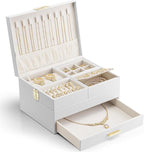 Vlando 3 Layer Jewelry Box - Women Jewelry Box with Retractable Tray - Jewelry Organizers with Drawer for Necklaces, Rings, B