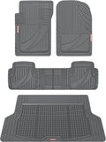 Motor Trend FlexTough Advanced Gray Rubber Car Floor Mats with Cargo Liner Full Set - Front & Rear Combo Trim to Fit Floor Mats for Cars Van SUV, All Weather Automotive Floor Liners