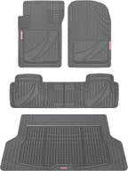 Motor Trend FlexTough Advanced Gray Rubber Car Floor Mats with Cargo Liner Full Set - Front & Rear Combo Trim to Fit Floor Mats for Cars Van SUV, All Weather Automotive Floor Liners