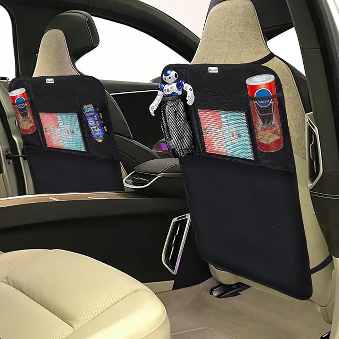 Meolsaek Kick Mats Back Seat Protector, Waterproof Oxford Seat Back Protector, Car Seat Back Protector for Kids, Back of Seat Protector for Kids Feet Car Seat (Black B -2pc)