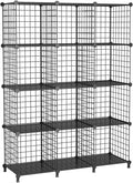 12-Cube Storage Organizer, Metal Wire Cube Shelving Unit, 11.8" L x 11.8" W x 11.8" H, Modular Grid Bookshelf for Closet, Bed