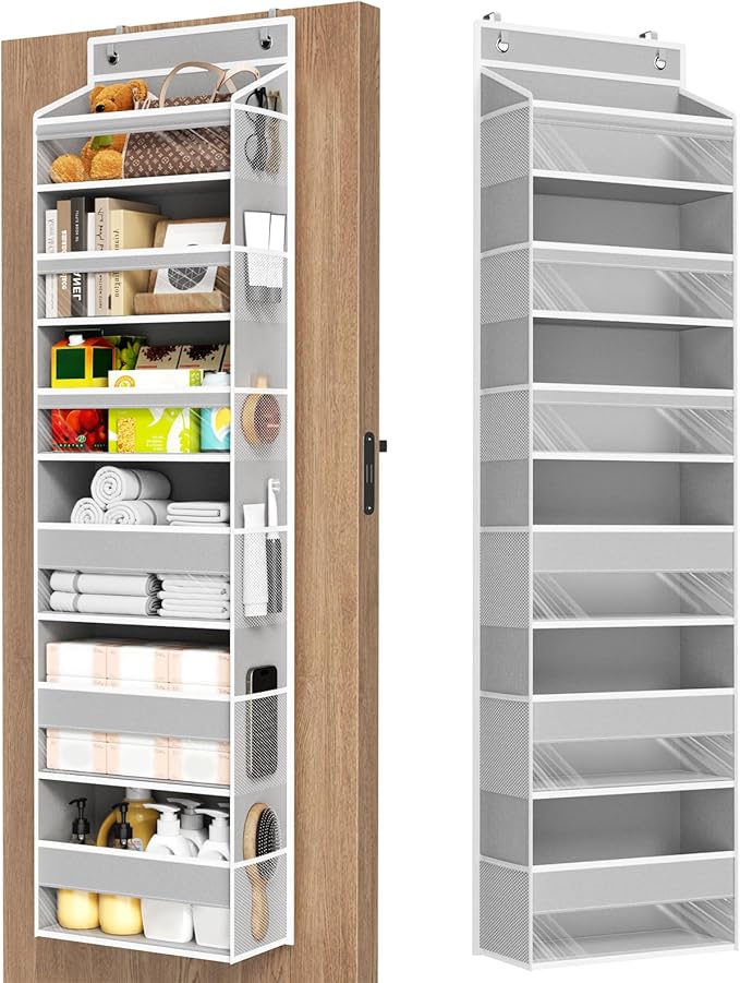 Mefirt Over The Door Organizer, 6 Shelf Door Hanging Organizers with 6 Large Capacity Pockets, Behind Door Storage Hanging Sh