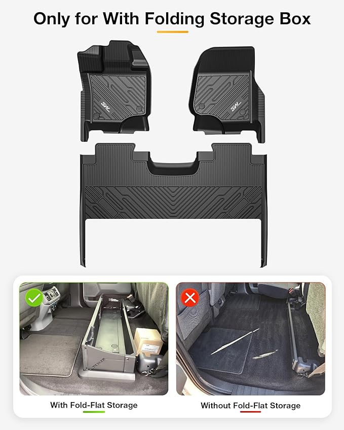 3W Floor Mats & Front Carpet Fit for 2015-2026 Ford F150 / F-150 Lightning SuperCrew Cab, TPE All Weather Heavy Duty Floor Liner Car Accessories (with Original Folding Under-Seat Storage Box)