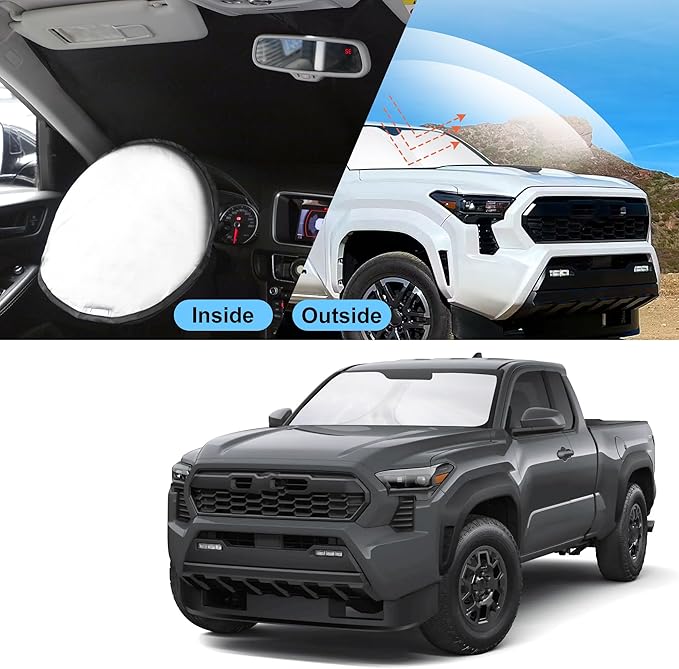 TINGLU Sun Shade for Toyota Tacoma 2016-2024 2025 2026 Accessories Windshield Sun Shade Window Shade UV Rays Protection Sun Visor Cover with Steering Wheel Sunshade Storage Bag