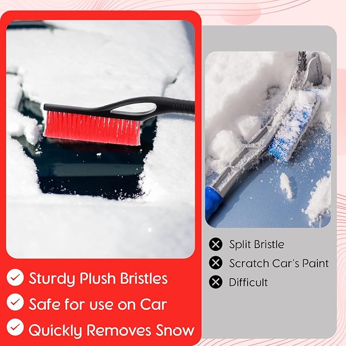 27"-33" Snow Brush and Detachable Ice Scraper with Ergonomic Foam Grip Scalable Range 27" Winter Accessories for Cars Trucks SUV(Red)
