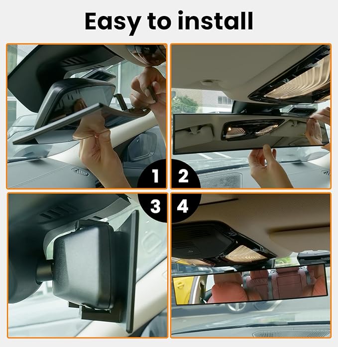 Rear View Mirror, Chrome Anti-glare Panoramic Rear Mirrors Universal 16 Inch Convex Interior Clip on Extra Big Wide Angle Rearview Mirror Extender to Reduce Blind Spot for Pickup Truck Van