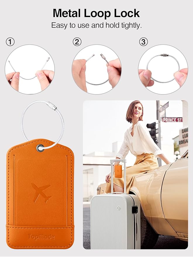 TopMade Smart Luggage Tag with Find My, Premium Leather Luggage Tags for Suitcase, Travel Bags, Backpacks, Anti-Lost Suitcase