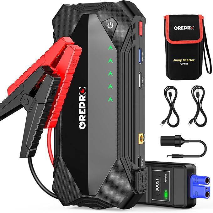 GREPRO Jump Starter (10L Gas & 8.0L Diesel Engines), 3000A Car Battery Jump Starter Battery Pack,12V Booster, Jump Box with