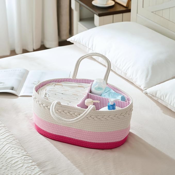 luxury little Diaper Caddy Organizer, Large Cotton Rope Nursery Baby Basket, Changing Table Organizer for Baby Diaper Storage