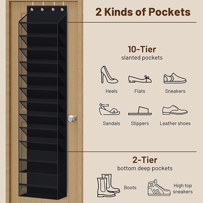 MISSLO 12 Tier Over the Door Shoe Organizer Hanging Shoe Rack for Closet Storage Sneaker Holder for Door Fit 24 Pairs Sandals