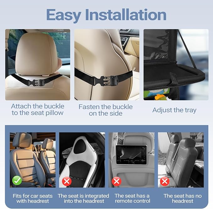 Back Seat Car Organizer with Tablet Holder-2 Pack,6 Storage Pockets Car Storage Organizer with Foldable Food Tray Seat Back Protectors Kids Kick Mats for Travel