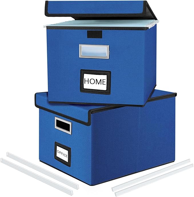 Huolewa Decorative File Organizer Boxes Office Document Storage with Lids, Portable Collapsible Linen Hanging Filing & Storag