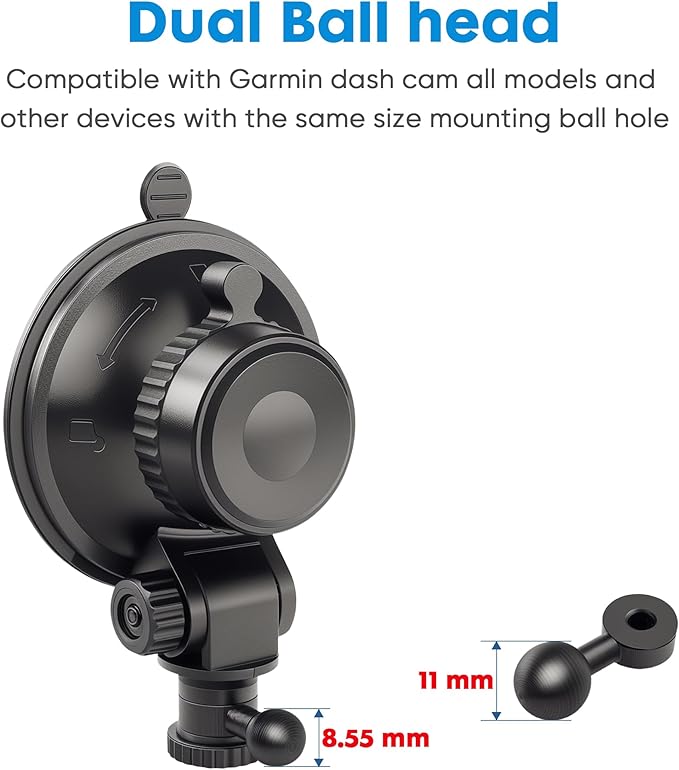 Universal Suction Cup Mount for Garmin Dash Cam Mount,Small Reusable Adjustable Angle Windshield Ball Mount for Garmin Mini2, Fit Dashcam 45/47/55/57/65W/67W/Mini 3/X110/X310/Live,etc