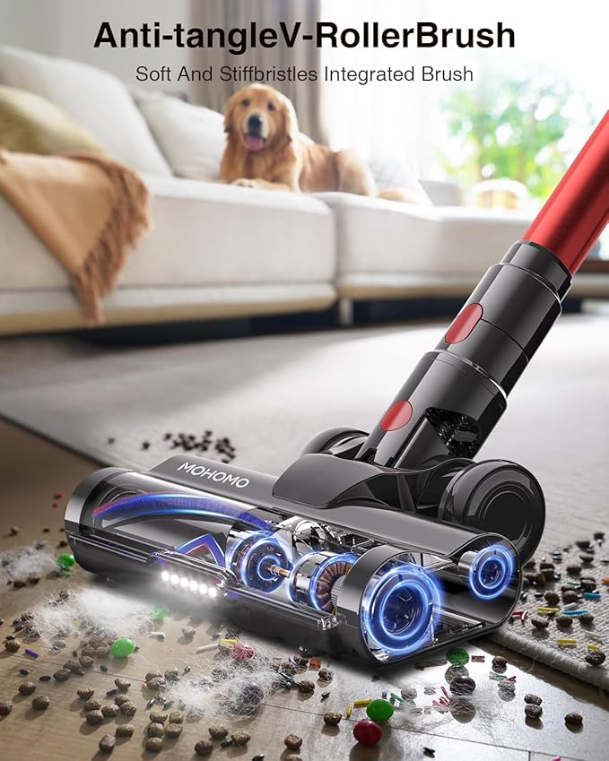 Cordless Vacuum Cleaner, 650W/55KPa 70Mins Vacuum Cleaners for Home, Self-Standing Stick Vacuum with Anti-Tangle Brush & OLED