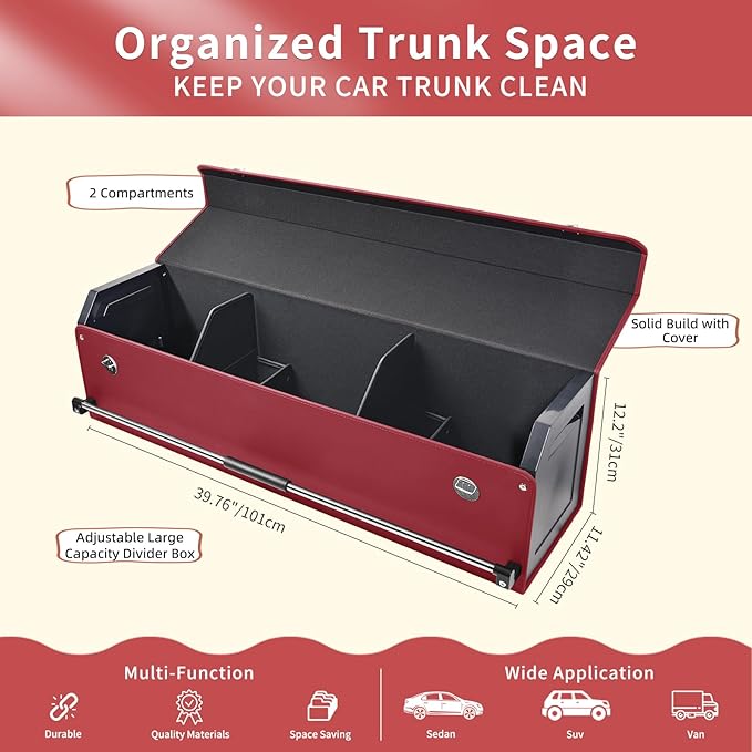 Car Trunk Organizer for Honda CR-V 2017-2022, Collapsible Sturdy Trunk Storage Container with Lid and Handle Large Leather Car