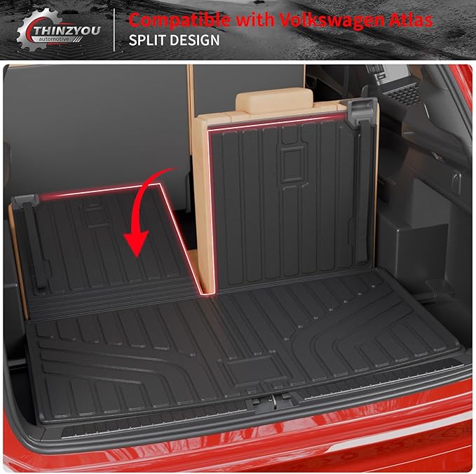 Floor Mats Compatible with 2018-2025 2026 Volkswagen Atlas (NOT for Cross Sport) Cargo Mat Cargo Liner Back Seat Cover 2024 VW Atlas Accessories (Trunk Mat with Backrest Mat+Floor Mats)