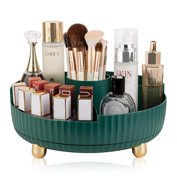 Anyoifax Makeup Perfume Organizer Tray with Divider 360 Degree Rotating Lazy Susan Skincare Lotion Organizer Spinning Cosmeti