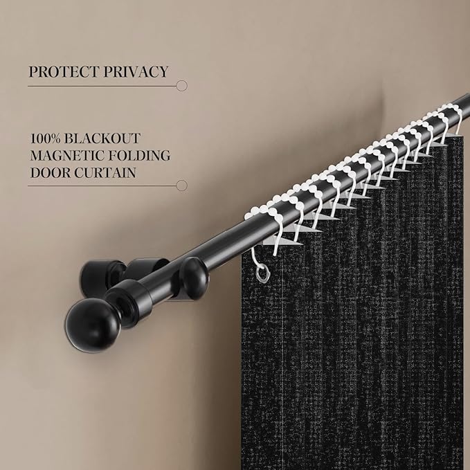Jilron 100% Blackout Fabric Folding Door Curtain with Magnetic Closure - Accordion Style for Sliding Doors, Closets,Wardrobe 