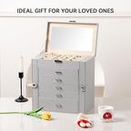 Frebeauty Large Jewelry Box,6-Tier PU Leather Jewelry Organizer,Multi-functional Storage Case with Mirror,Accessories Holder 