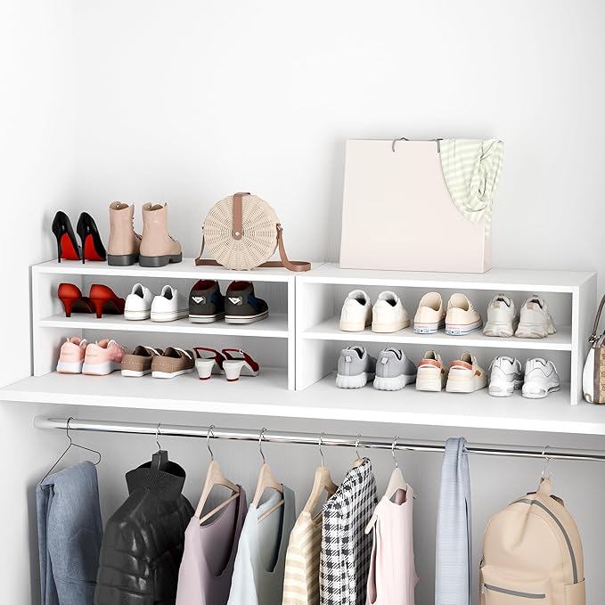 Whitmor Stackable 28" Extra Wide 2-Shelf Storage Organizer, Stackable Wood Combination Shoe Organizer Racks Shelves for Close