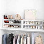 Whitmor Stackable 28" Extra Wide 2-Shelf Storage Organizer, Stackable Wood Combination Shoe Organizer Racks Shelves for Close