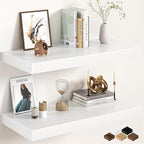 30Inch White Floating Shelves for Wall, 12 Inch Deep Shelves for Bedroom, Kitchen, Bathroom Wall Mounted, Rustic Wood Floatin