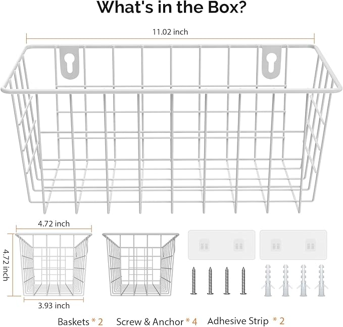 MaraFansie Hanging Wire Baskets Kitchen Storage Basket Adhesive and Screws Basket Over the Cabinet Door Organizer with Adhesi