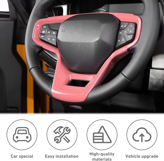 for Ford Bronco 2021 2022 + Interior Steering Wheel Panel Cover for Ford Bronco 2021-2024+ (ABS,1PC,Pink)