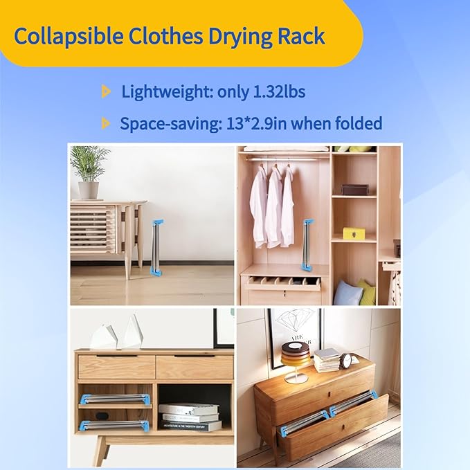 Lmaray Portable Travel Garment Rack, Upgraded Easy Folding Mini Drying Clothes Rack, Retractable Drying Rack for Laundry, Tra