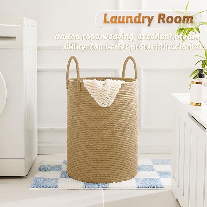 Artfeel Laundry Basket,Woven Cotton Rope Laundry Hamper,100L for Decorative Storage of Dirty Clothes,Toys and Blankets in Bat