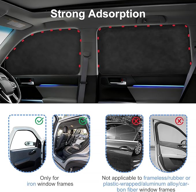 XCBYT Suede Car Window Shades for Side Windows, 4-Pack Ultra-Soft Magnetic Car Curtains, 100% Light Blocking Window Covers for Privacy, Baby Care, Camping & Road Trips