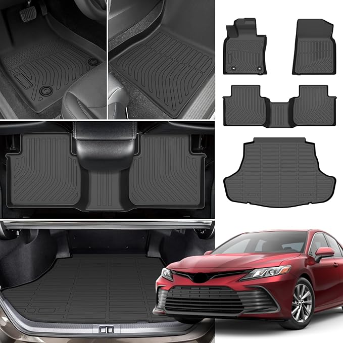 Floor Mats for Toyota Camry 2018 2019 2020 2021 2022 2023 2024(FWD ONLY), (Non Hybrid & AWD) 2022 Camry Floor Mats, 1st & 2nd Row & Cargo Liner, TPE Anti-Slip Waterproof Car Accessories