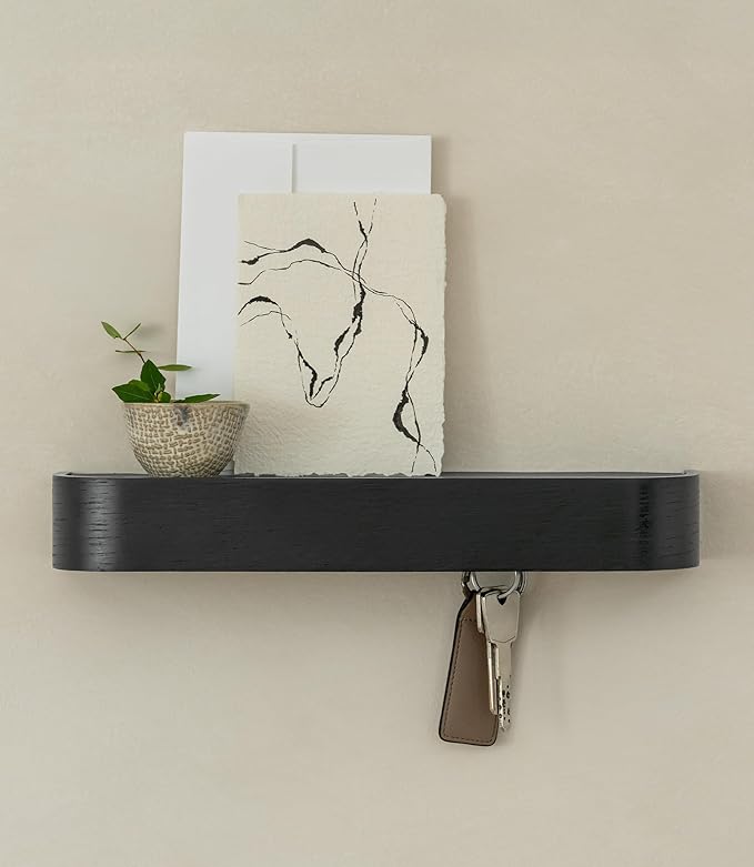 Kazai. Key Holder 'Toke' | Minimalist Key Hook Design from Berlin | Modern Key Holder Wall Mount with Wooden Shelf | Key Rack