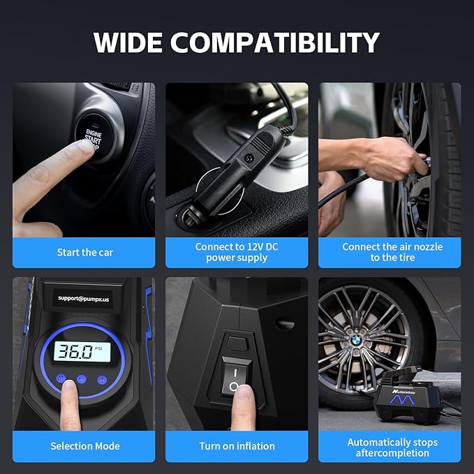 Tire Inflator Portable Air Compressor, Air Pump for Car Tires-9.84 Ft Cord,12V DC-Powered Auto Pump with Digital Pressure Gauge,Emergency LED Light, Car Accessories for Motorcycle Bicycle Ball Balloon